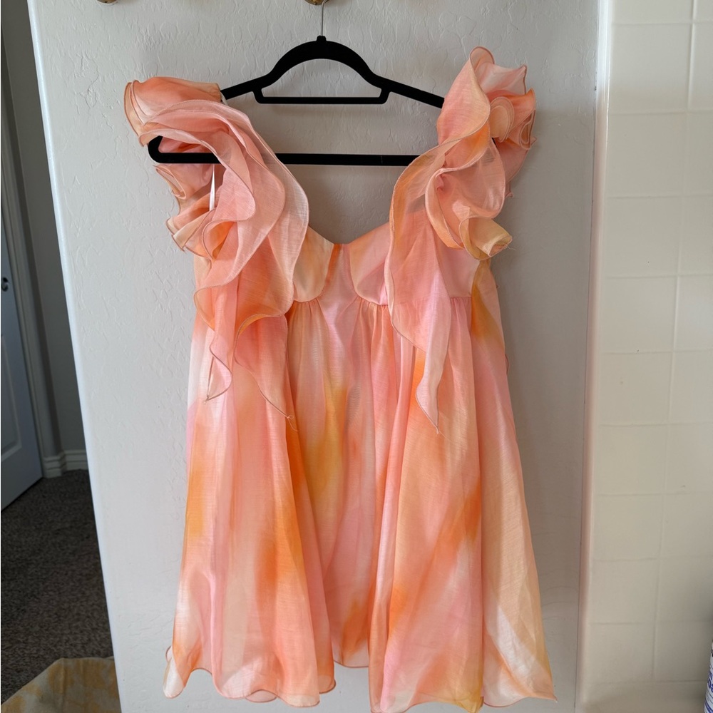 ASOS Orange Ruffled Flutter Sleeve Mini Dress
